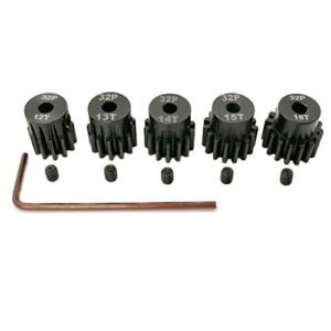 32P Hardened RC Car Pinion Gear Set 1/8 inch Hole 12T 13T 14T 15T 16T with Hex Key Compatible with 0.8 Metric Pitch