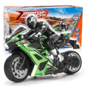 Liberty Imports 2.4G RC Remote Control Stunt Motorcycle 1:10 Scale High Speed Cross Country 360 Degree Rotation Drift Shockproof Racing Speed RC Motorcycle Green