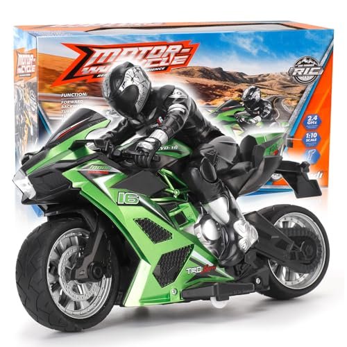 Liberty Imports 2.4G RC Remote Control Stunt Motorcycle 1:10 Scale High Speed Cross Country 360 Degree Rotation Drift Shockproof Racing Speed RC Motorcycle Green
