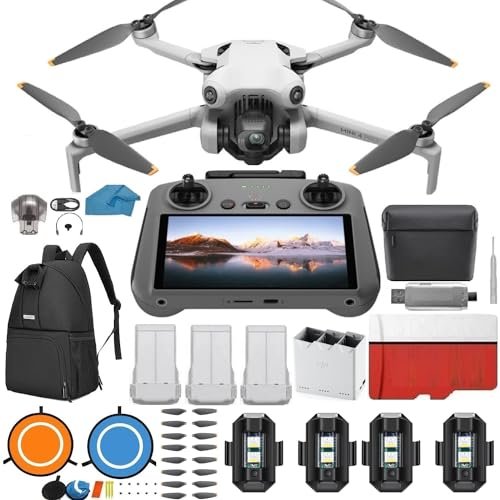 DJI Mini 4 Pro Folding Drone with RC 2 Remote Fly More Combo Includes RC Airplane Strobe Lights 4K HDR Video Camera Omnidirectional Sensing 3 Batteries 128GB SD Card