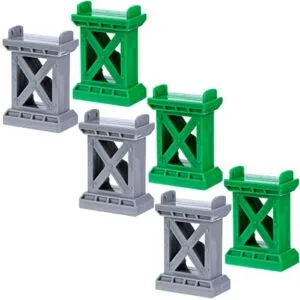 Ioffersuper 6 Pcs Train Bridge Pier Track Railway Accessories Multi Level Support Risers High Level Blocks Compatible with Playmobil RC Train Track and All Major Brands Grey Green