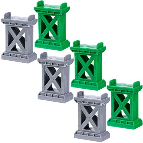 Ioffersuper 6 Pcs Train Bridge Pier Track Railway Accessories Multi Level Support Risers High Level Blocks Compatible with Playmobil RC Train Track and All Major Brands Grey Green