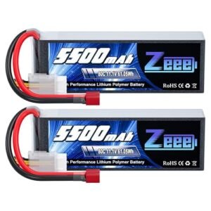 Zeee 3S Lipo Battery 5500mAh 11.1V 80C with T Connector for RC Truck Tesla and Other RC Hobbies 2 Pack