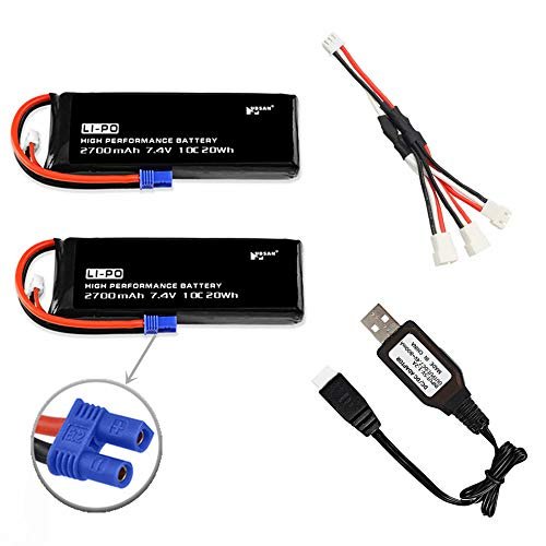 Hubsan 7.4V 2700mAh Li po Battery Pack for H501S H501A H501C RC Drones USB Charging Cable Included Perfect for Diggers RC Enthusiasts