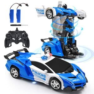 Zahooy Escort RC Car Transformer Remote Control Police Toy with Auto Demo Transformation and 360° Rotate Speed Drifting for Boys Girls Blue