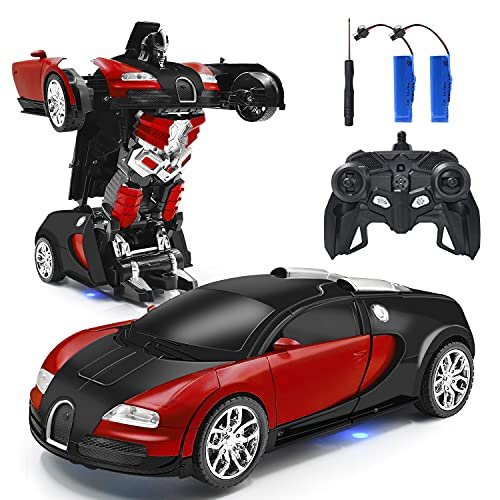 Zahooy 1/18 Scale RC Nitro Rotary Engine Car Robot Transform Model Toy with Remote Control Realistic Engine Sounds and One Button Transformation