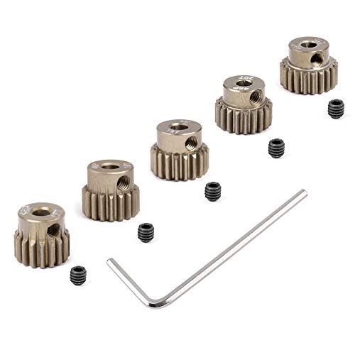 HobbyPark Best Unassembled RC Car Kit Metal 7075 Aluminum Alloy 48P Pinion Gear Set 3.175mm Shaft Hole 17T 18T 19T 20T 21T Motor Gears Kit 5 Pack