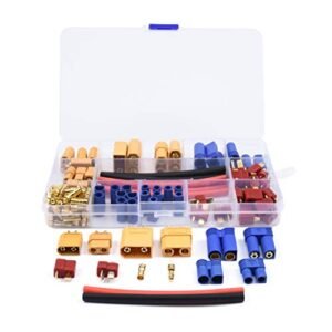 FPVKing 102pcs RC Connector Kit with XT60 XT90 EC3 EC5 T Plug Deans 3.5mm Banana Plugs and Heat Shrink Tubing Ideal for FS 56 RC Spark Plug Accessories