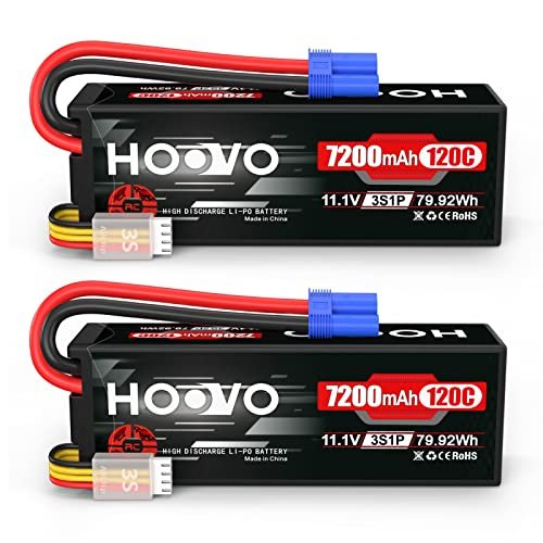 HOOVO 11.1V 120C 7200mAh 3S Lipo Battery Hard Case with EC5 Connector for RC Car Associated and Other RC Vehicles 2 Packs