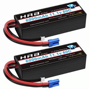 HRB 3S 6000mAh Lipo Battery with EC5 Connector 11.1V 60C Hard Case for Nitro Circus RC Truck and Other RC Vehicles 2 Packs