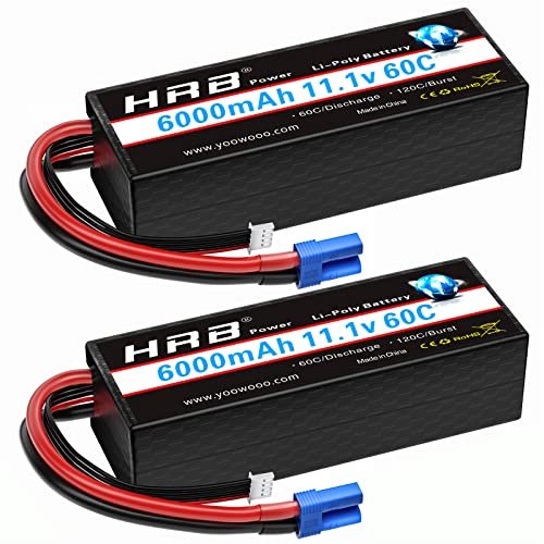 HRB 3S 6000mAh Lipo Battery with EC5 Connector 11.1V 60C Hard Case for Nitro Circus RC Truck and Other RC Vehicles 2 Packs