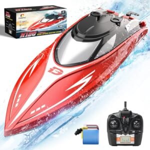 DEERC H120 Fast Battery RC Boat for Pools and Lakes 2.4 GHz 20+ MPH Racing Boats for Kids Adults with Rechargeable Battery Low Battery Alarm Capsize Recovery