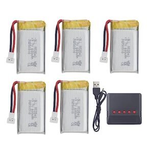 Fytoo 1PCS 5 in1 Battery Charger with 5PCS 3.7V 600mAh Li Battery for Syma X5C X5C1 X5 X5SC X5SW H5C V931 S5C S5W S5C S5W SS40 FQ36 T32 T5W H42 CW4 Helicopter Accessories