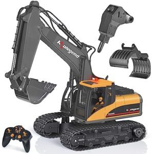 Kolegend 3 in 1 Remote Control Excavator Toy 1 14 Scale RC Construction Vehicles with Metal Breaker and Electric Gripper Yellow Black