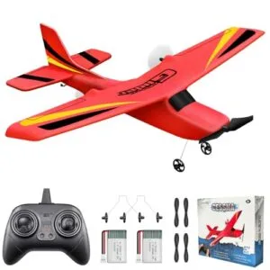 HAWK'S Work 2 CH RC Plane Jet Remote Control Airplane Ready to Fly 2.4GHz Easy to Fly Glider for Kids Beginners Red