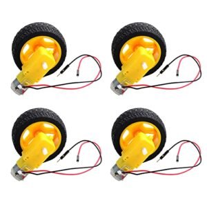 DIYmall TT Motor with Leads DC 3-6V Gearbox Motor 1:48 200RPM Tire Wheel for Arduino Smart Car 2Pin Male Connector Wire (4, 4motor+4wheel)