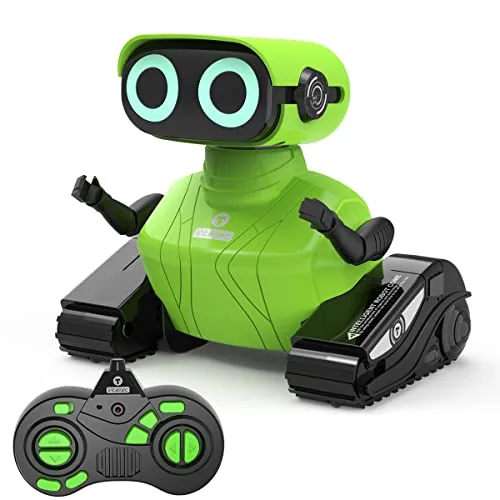 GILOBABY RC Control Linkages Robot Toy Remote Control Robot with LED Eyes Flexible Head Arms Dance Moves Music for Kids Ages 3+ Years Green