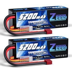 Zeee 3S 5200mAh 11.1V 80C Lipo Battery with T Connector for Vario Helicopter RC and Other Racing Models 2 Pack