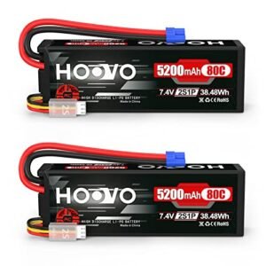 HOOVO 7.4V 5200mAh 80C 2S Lipo Battery Hard Case with EC3 Plug for Popular RC Trucks Cars Helicopters Drones 2 Packs