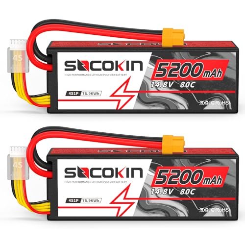 Socokin 14.8V 4S 5200mAh 80C Lipo Battery with XT60 Plug for Nitro RC Trophy Truck and Other RC Vehicles 2 Pack