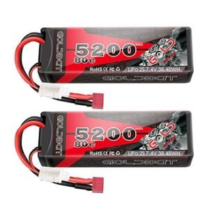 GOLDBAT 5200mAh 80C 2S 7.4V RC LiPo Battery Hard Case with T Plug Perfect for When Your RC Truck Gets Unboxed 2 Packs