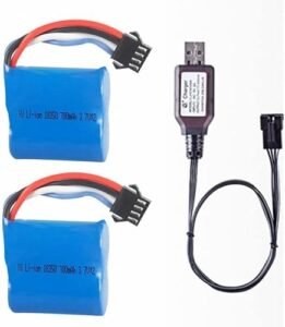 7.4V (2 x 3.7V) 700mAh Li-ion Battery with SM-4P Plug for Old Version UDI001 Venom Speed RC Boat UDI008 UD08 UDI001 Battery 2 Pack with USB Charger