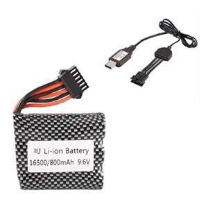 hj Black SM6P Plug 800mAh 9.6V 20C Rechargeable Lithium Battery with Charging USB Cable for High Speed RC Car S911 S912 9115 9116 9120 Remote Control Toy or RC Boat Plane Drone Monster Truck
