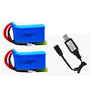 7.4V 1100mAh LiPo Battery with Small Tamiya Plug for PXtoys 1/18 Scale RC Cars 2 Pack Includes USB Charger