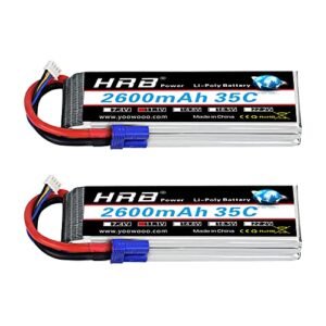 HRB 2PCS 3S 2600mAh Lipo Battery 11.1V 35C EC3 RC Lipo Battery for RC Dodge Truck Body and Other RC Vehicles
