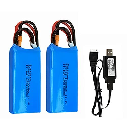 CBB 11.1V 1300mAh Lithium Battery 2 Pack with USB Charger for Cloud Clipper RC Plane WLtoys XK X450