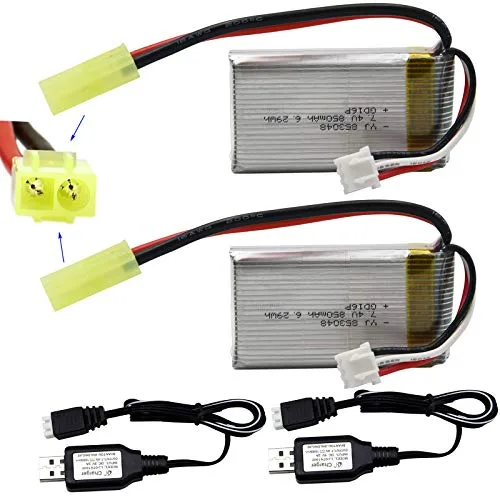 Blomiky 2 Pack 7.4V 850mAh Li PO Rechargeable Battery with Mini Tamiya Plug for 1/18 Scale RC Truck Bodies