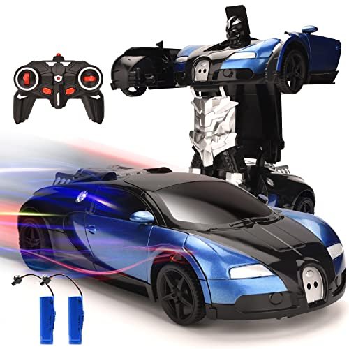 VillaCool Remote Control Car Transform Robot Toy with 360 Drifting One Button Deformation 2.4Ghz 1/18 Scale Model Racing Car Gift for Boys and Girls Blue