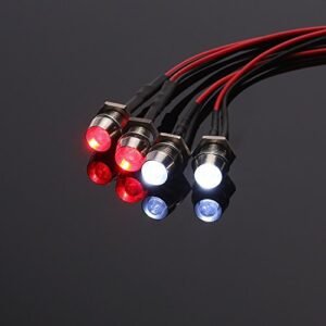 OGRC 4Pcs RC LED Lights Kit for Tamiya RC Cars 2 White and 2 Red LEDs Durable Hard Metal Lampshade for 1/10 1/8 Models