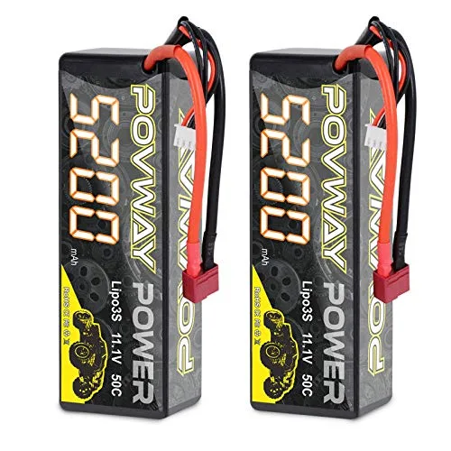 POVWAY 3S Lipo Battery 5200mAh 11.1V 50C with T Plug Hardcase for RC Cars Truck Helicopter Airplane Fuel Dot 2 Pack