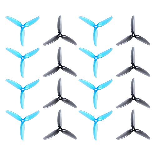 HQProp 16pcs 5x4.3x3V2S Tri Blade Propeller for RC Sailboat Plans and FPV Drone Quadcopter Blue Grey