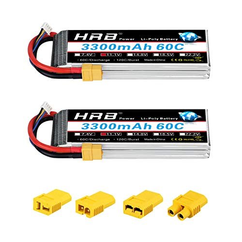 HRB 2PCS 3S Lipo Battery 11.1V 3300mAh 60C XT60 RC Lipo Battery for RC Passenger Boat and Other RC Vehicles