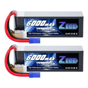 Zeee Atom 6S RC Car Lipo Battery 6000mAh 22.2V 100C with EC5 Connector Soft Pack 2 Packs