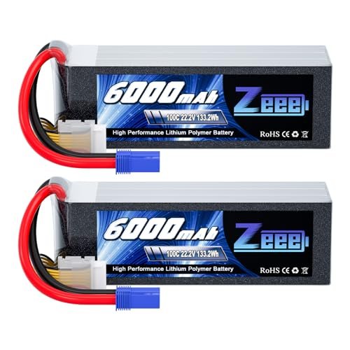 Zeee Atom 6S RC Car Lipo Battery 6000mAh 22.2V 100C with EC5 Connector Soft Pack 2 Packs