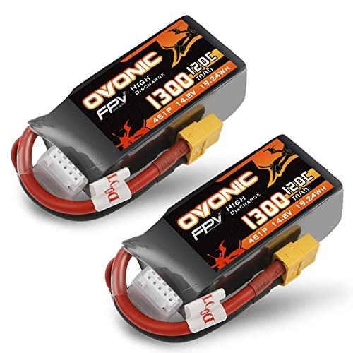 OVONIC 4s Lipo Battery 120C 1300mAh 14.8V with XT60 Plug for Byron RC Fuel FPV Racing Drone Quadcopter 2 Packs
