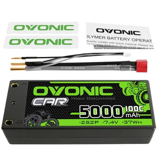 OVONIC 2S Shorty Lipo Battery 100C 5000mAh 7.4V for Wild Challenger RC Truck with Dean-Style T Connector