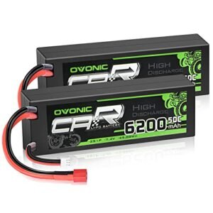 OVONIC 2S Lipo Battery 50C 6200mAh 7.4V Best Lipo Battery for RC Boat with Dean Style T Connector 2 Packs