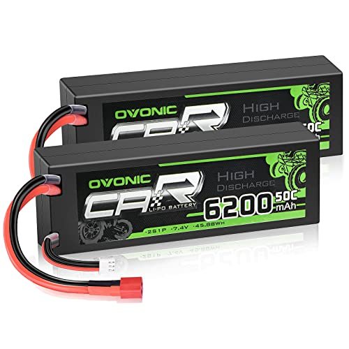 OVONIC 2S Lipo Battery 50C 6200mAh 7.4V Best Lipo Battery for RC Boat with Dean Style T Connector 2 Packs