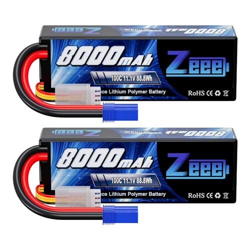 Zeee 11.1V 3S 100C 8000mAh Lipo Battery Hard Case with EC5 Plug for Nitro RC Buggy 1/8 Scale Models 2 Pack
