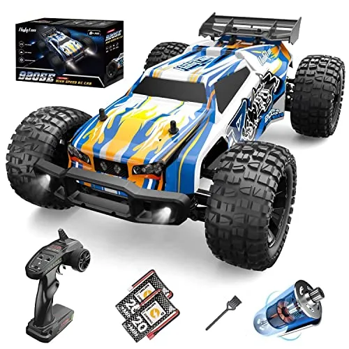 Holyton 1/10 Scale High Speed Monster Truck RC with LED Lights 48 KMH 4WD Offroad Remote Control Car for Adults Kids