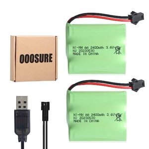 HJ 2 Pack 3.6V 2400mAh NI MH SM2P Battery with USB Charging Cable Best Free RC Plane Simulator Accessory
