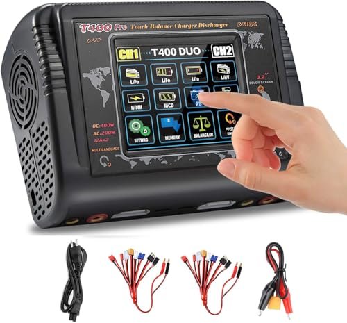 SkyRC T200 Dual Channel RC Lipo Battery Charger with Touchscreen LCD 200W AC 400W DC 12A×2 Fast Charging Smart Balance Charger for Understanding RC Lipo Batteries