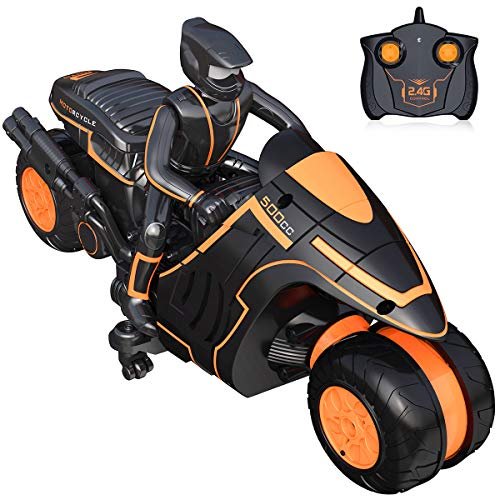Karoter Radio RC Motorcycles 360 Spinning Drift Stunt Motorbike 2WD High Speed 2.4Ghz Remote Control Toy for Kids Boys