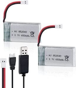 FPVERA 2PCS 3.7V 650mAh Lipo Battery with USB Charger for GAUI X5 RC Helicopter Drone Quadcopter
