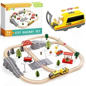 Playmobil RC Train Battery Operated Wooden Railway Set Compatible with Major Brands for Kids 3+ Years