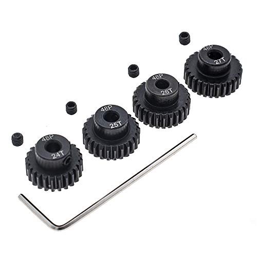 Muddslide RC 4pcs 48P Pinion Gear Set Hardened 24T 25T 26T 27T 3.175mm Shaft with Screwdriver